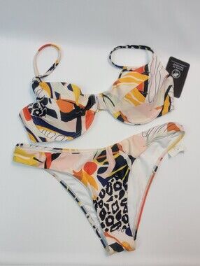2 Pcs Escape To Paradise Bikini Set Swimwear Multicolor Abstract Print Size 12/M